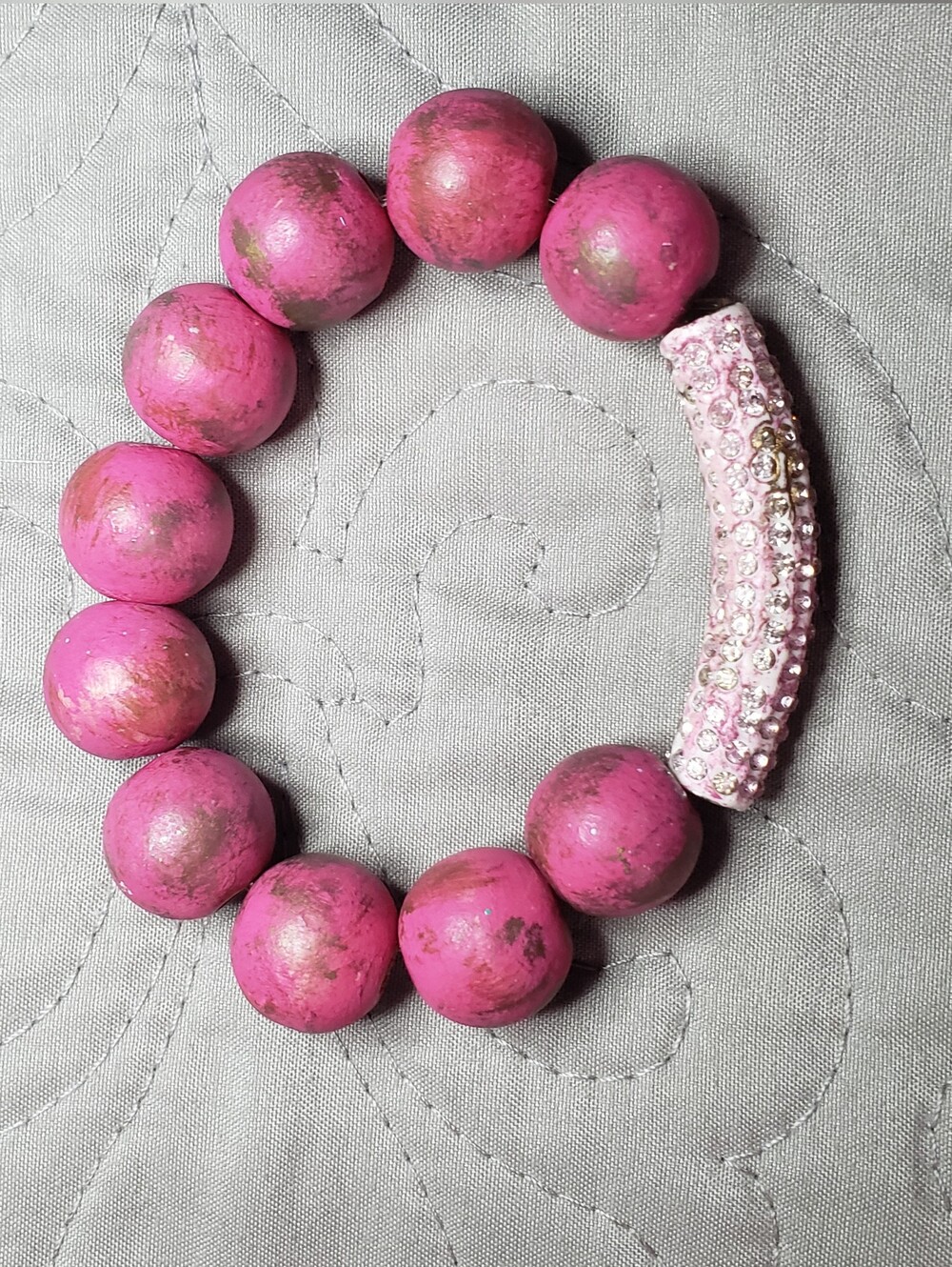 Pink Painted Bead Stretchy Bracelet